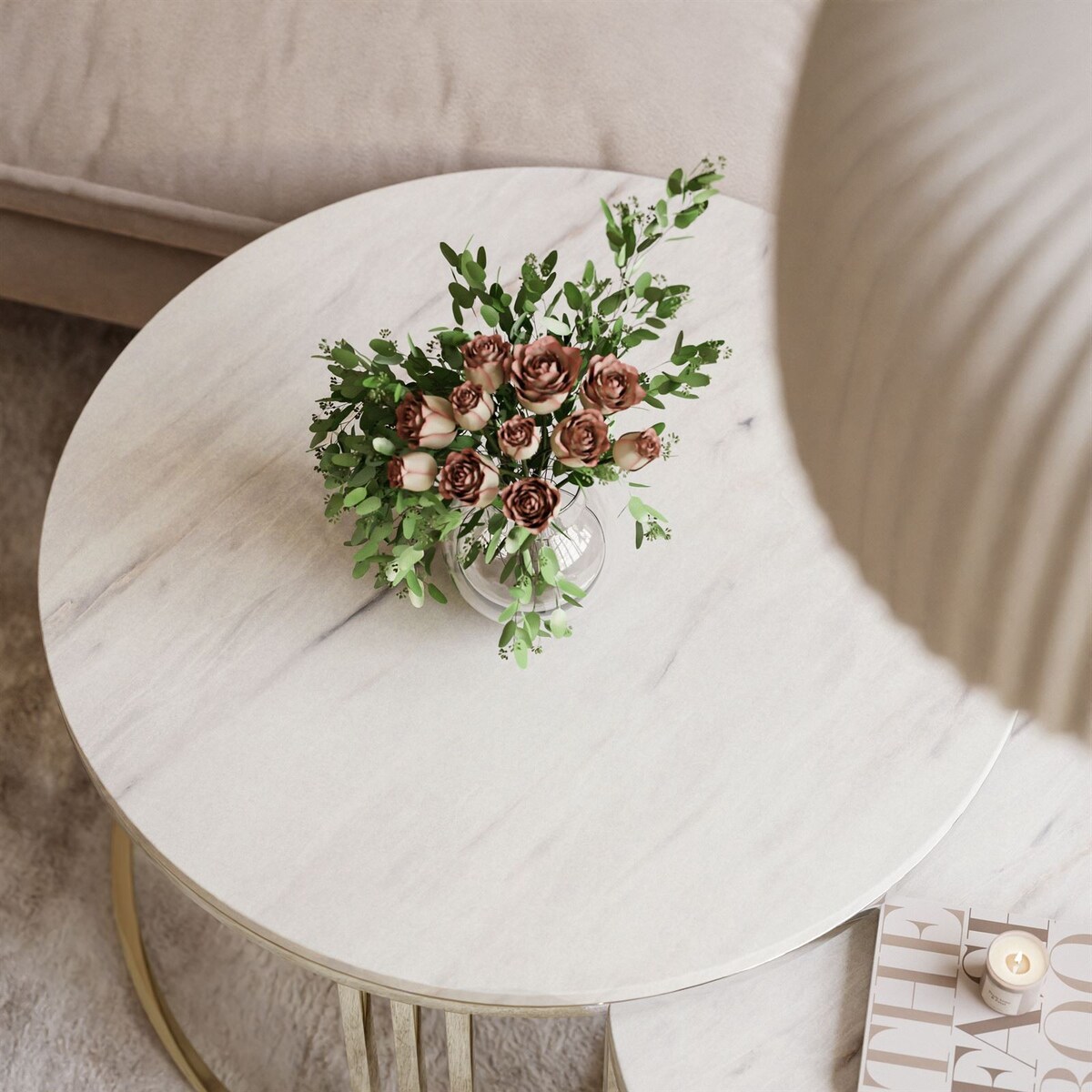 Stolik kawowy 2w1 LORI złoty chrom marmur levanto