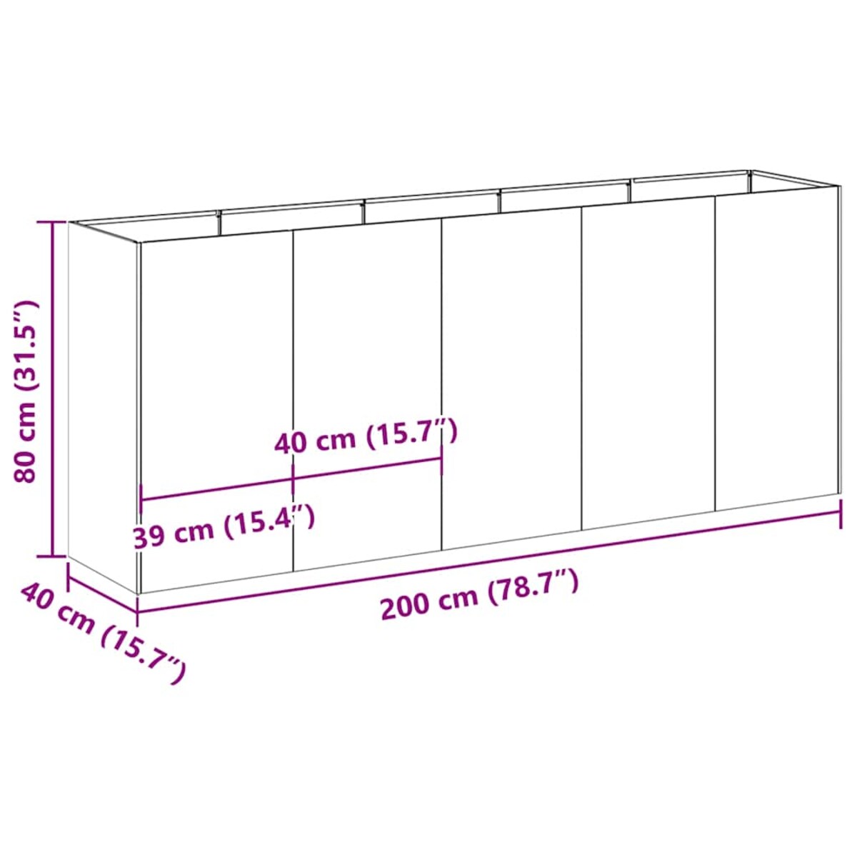 vidaXL Doniczka 200x40x80 cm Stal nierdzewna