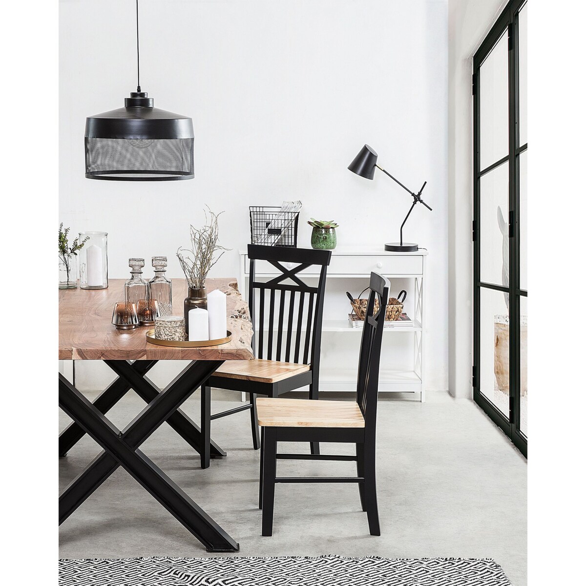 Zestaw 2 krzeseł do jadalni drewniany jasny z czarnym HOUSTON