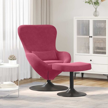 vidaXL Fotel Jajko z Podnóżkiem czerwone wino 63 x 73 x 90 cm Aksamit