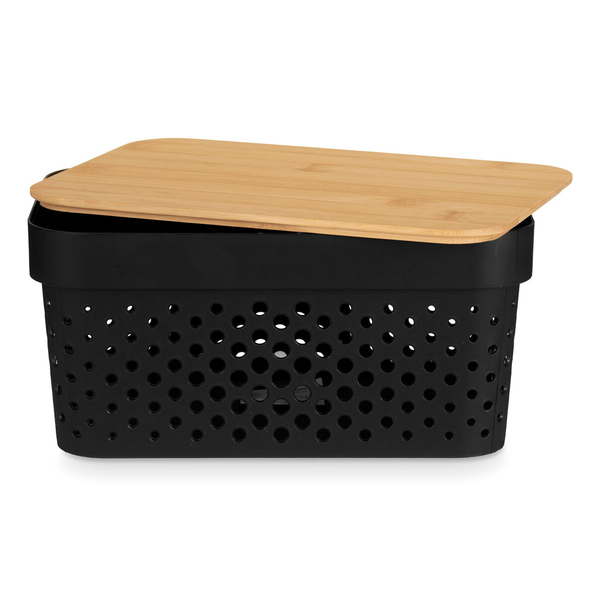 Plastikowy pojemnik z bambusową pokrywą, 26 x 17,5 x 12,5 cm