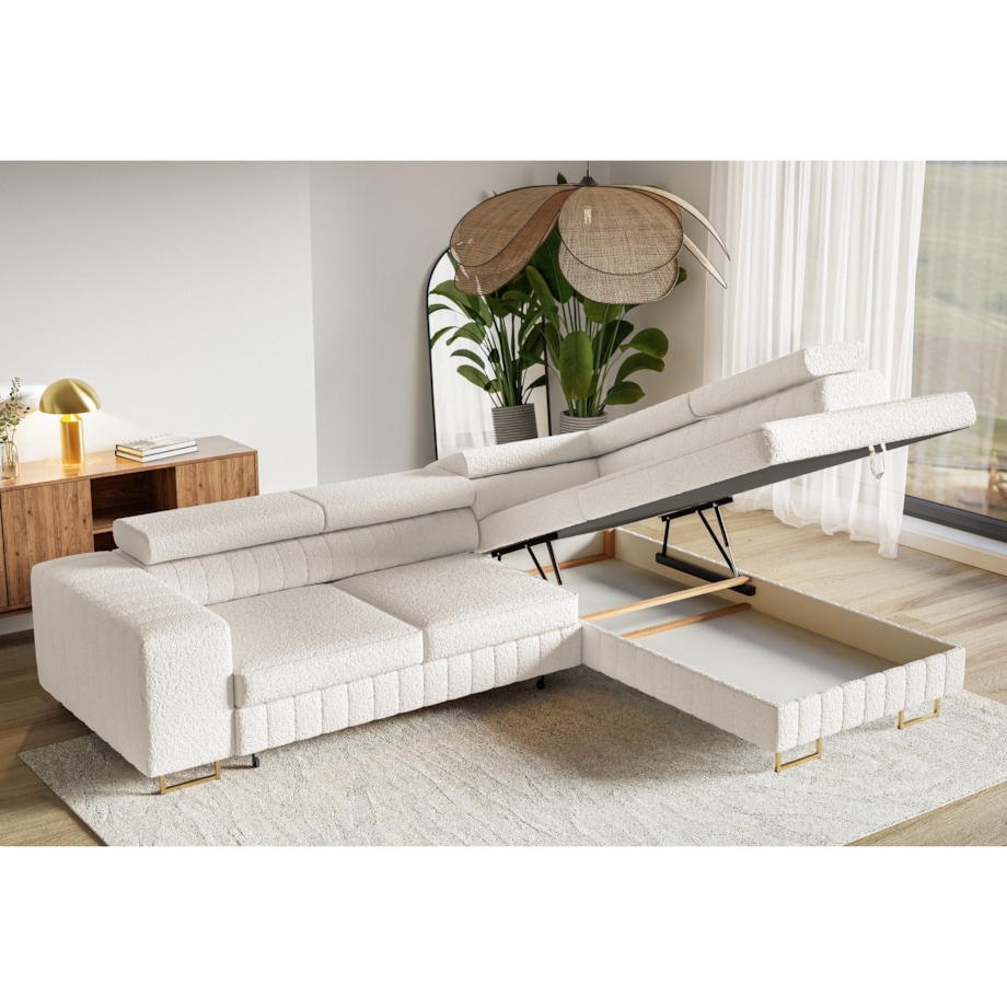 Narożnik NOLA do salonu, na złotych nogach-prawostronny-Catch Me 01-mleczny