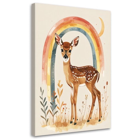 Obraz do pokoju dziecka niemowlaka, Sarenka sarna tęcza zwierzęta leśne 30x45 cm