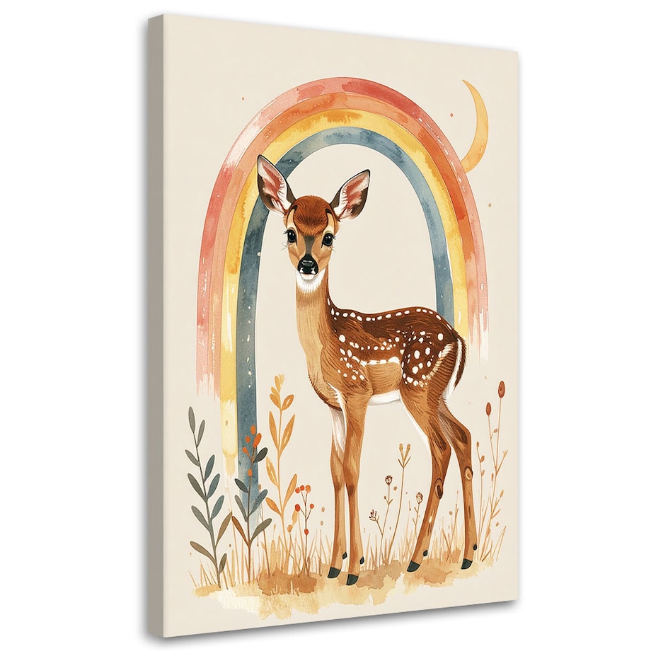 Obraz do pokoju dziecka niemowlaka, Sarenka sarna tęcza zwierzęta leśne 30x45 cm