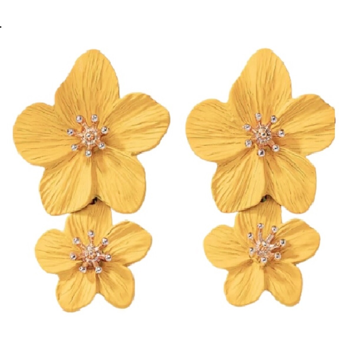 Kolczyki złote żółte podwójne kwiatowe lekkie na sztyft