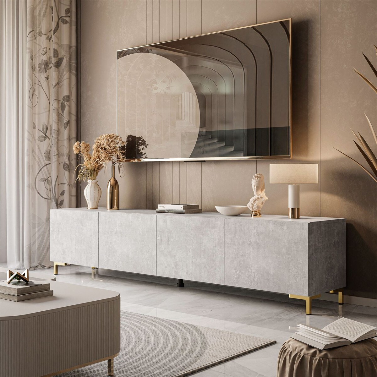 Szafka RTV COLGANTE 200 beton nogi plastikowe złote