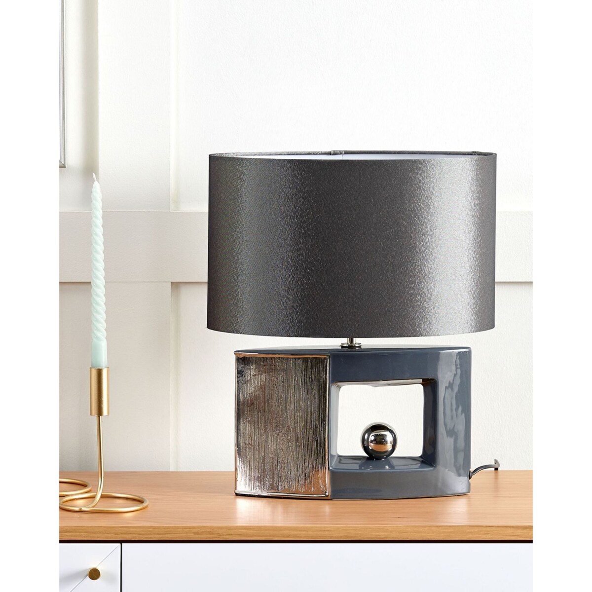 Lampka nocna porcelanowa szara DUERO