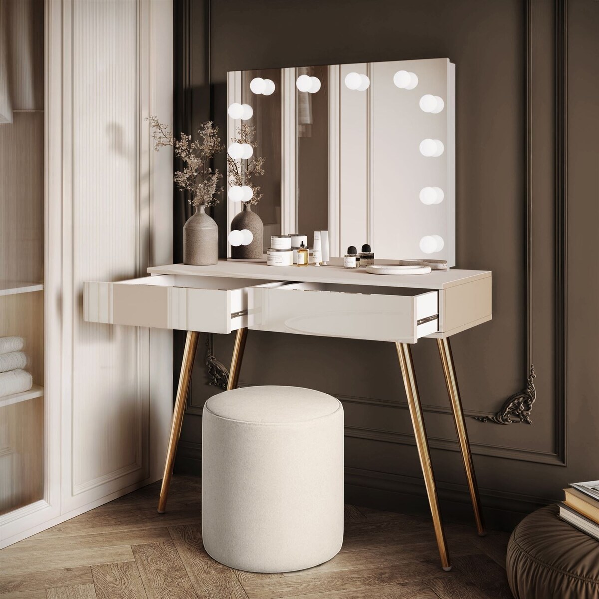 Toaletka SIENNA GOLD ELITE na skośnych nóżkach, push-to-open