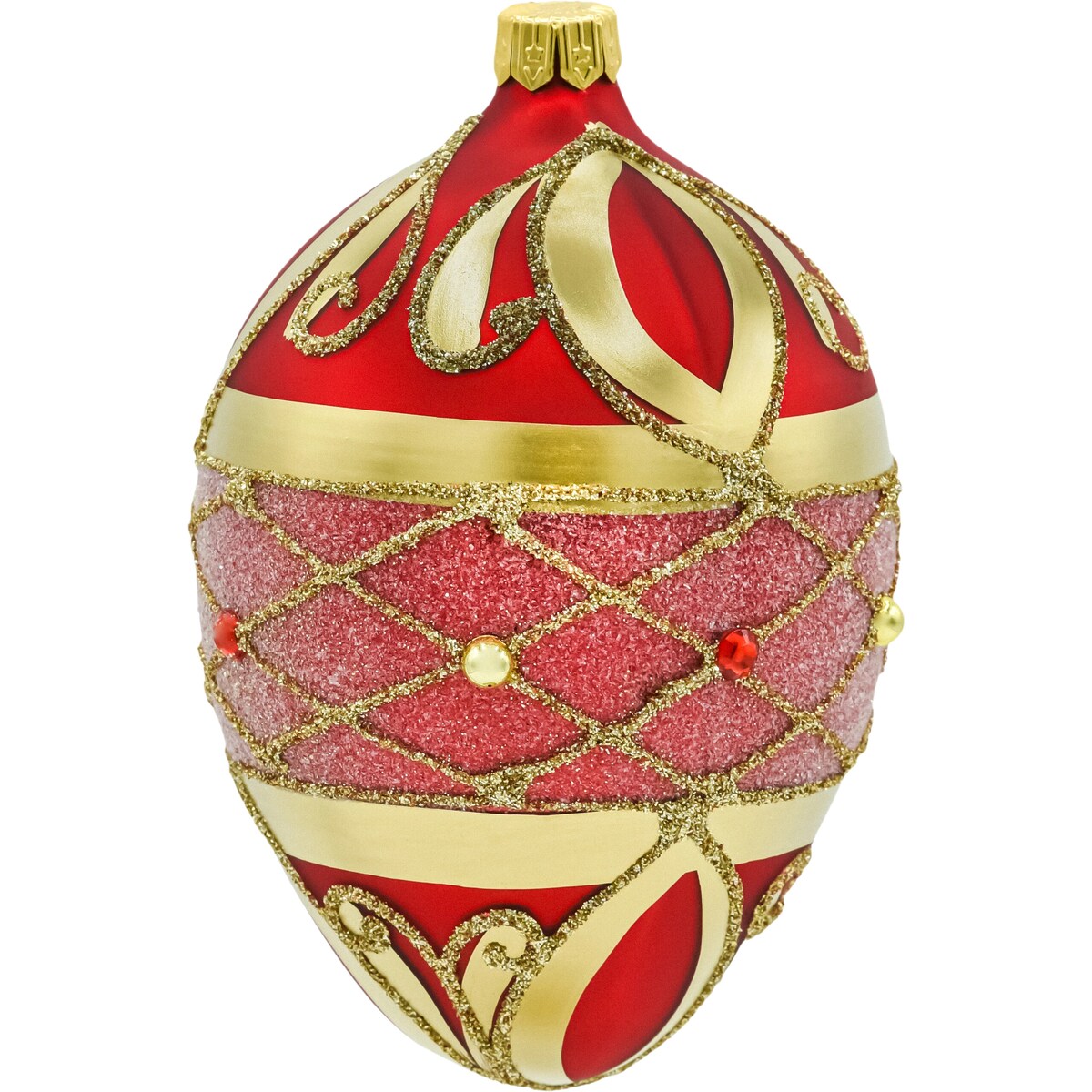 Bombka choinkowa: Jajo ze złotym ornamentem: czerwone