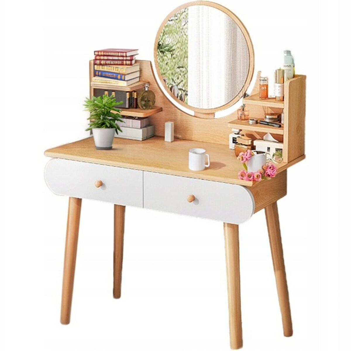 Toaletka kosmetyczna z lustrem makijażu duża drewniana skandynawski 120 cm