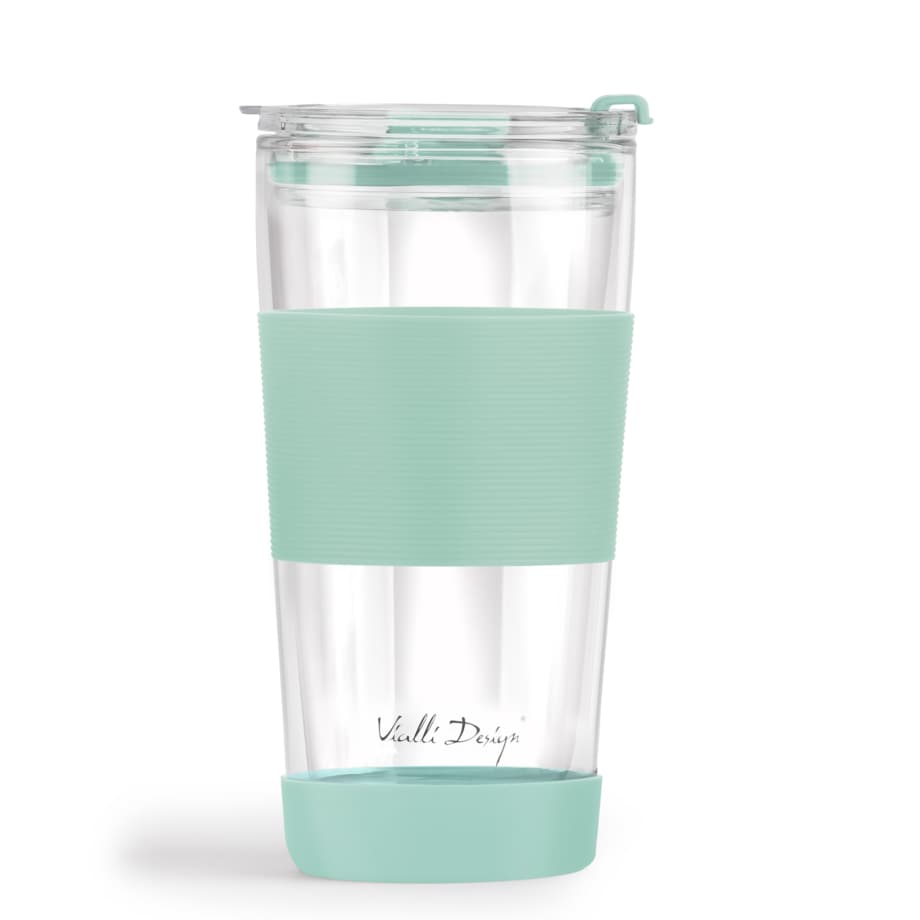 Kubek termiczny szklany ze słomką 600 ml miętowy Fuori 30428