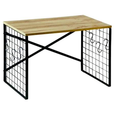 Metalowa półka kuchnna z haczykami i dębowym dekorem, 52 x 32,5 cm