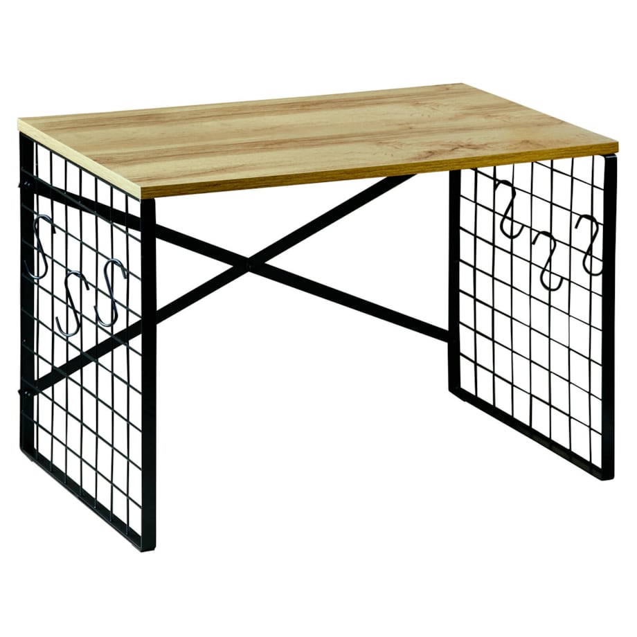 Metalowa półka kuchnna z haczykami i dębowym dekorem, 52 x 32,5 cm