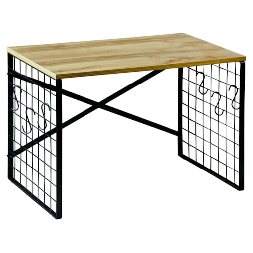 Metalowa półka kuchnna z haczykami i dębowym dekorem, 52 x 32,5 cm