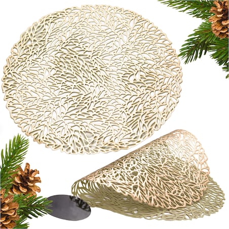 Podkładka Ażurowa Na Stół Mata Stołowa Pod Talerz Ozdoba 38 Cm Pvc Złota
