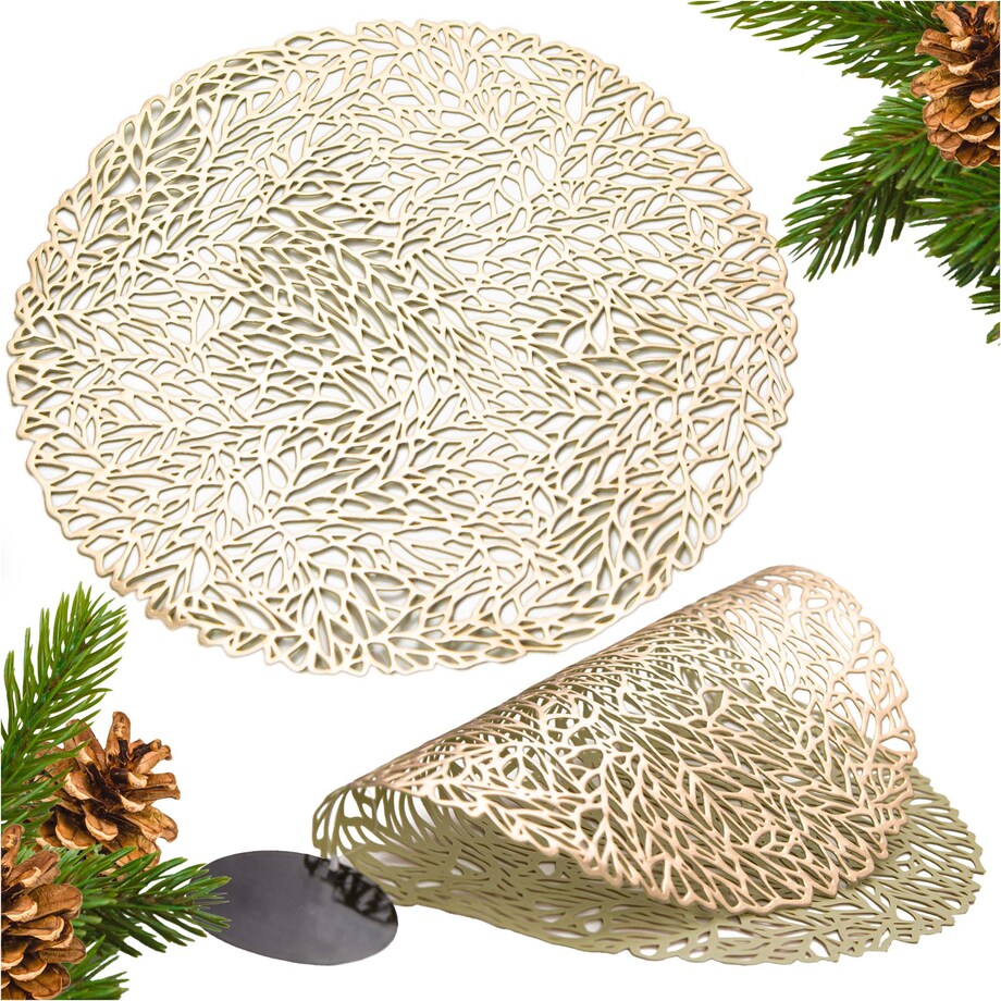 Podkładka Ażurowa Na Stół Mata Stołowa Pod Talerz Ozdoba 38 Cm Pvc Złota