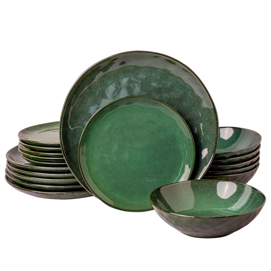 Serwis obiadowy Uminami zielony na 6 osób 18 szt. Nowoczesny Do zmywarki Komplet talerzy