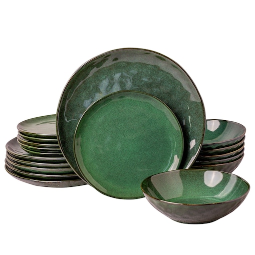 Serwis obiadowy Uminami zielony na 6 osób 18 szt. Nowoczesny Do zmywarki Komplet talerzy