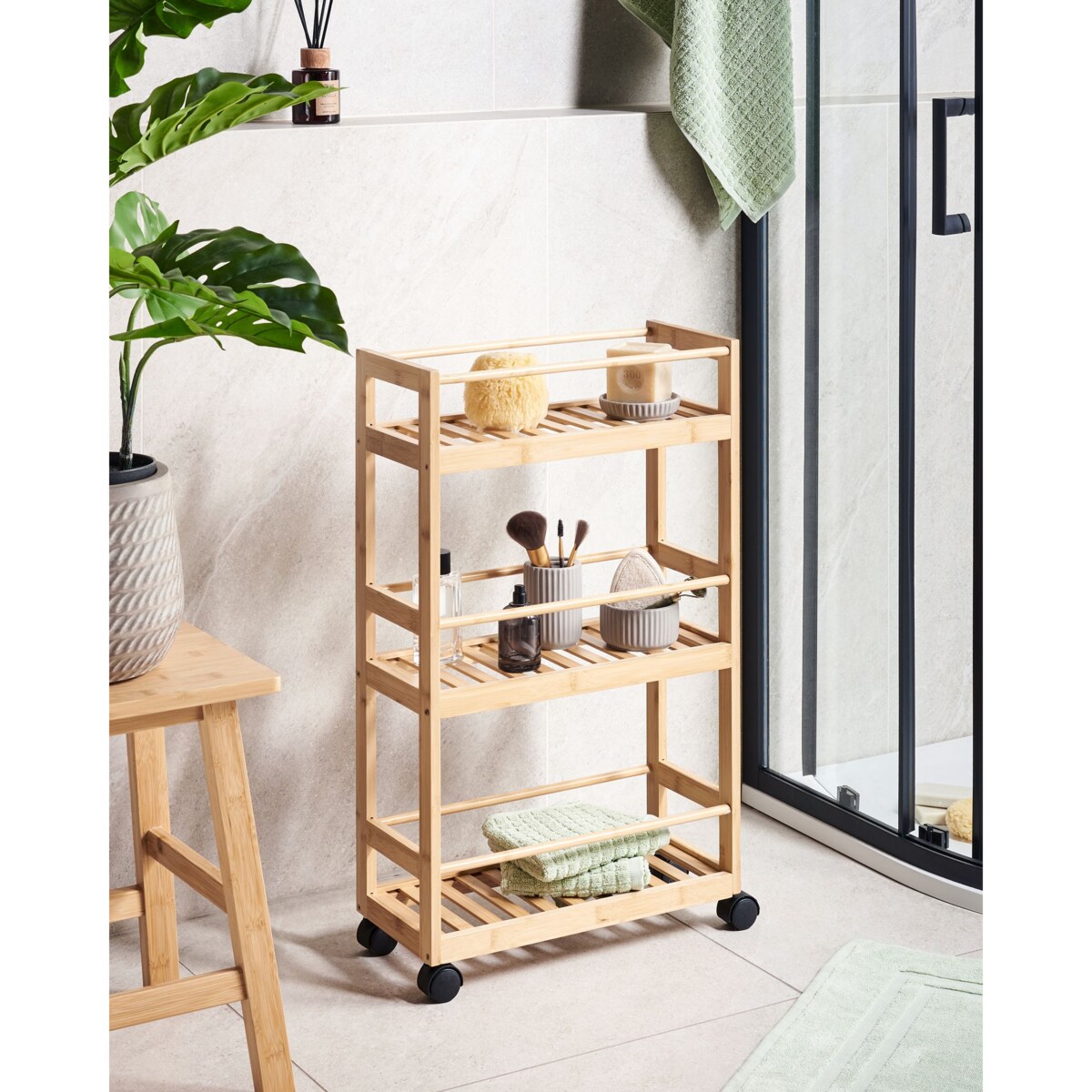 Wózek łazienkowy bambusowy jasne drewno QUINTAY