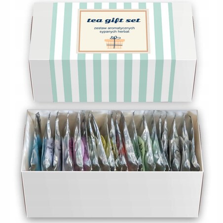 Zestaw 20 różnych herbat sypanych TEA GIFT SET - box prezentowy upominkowy dla kobiety faceta mamy taty babci dziadka na prezent upominek podziękowanie