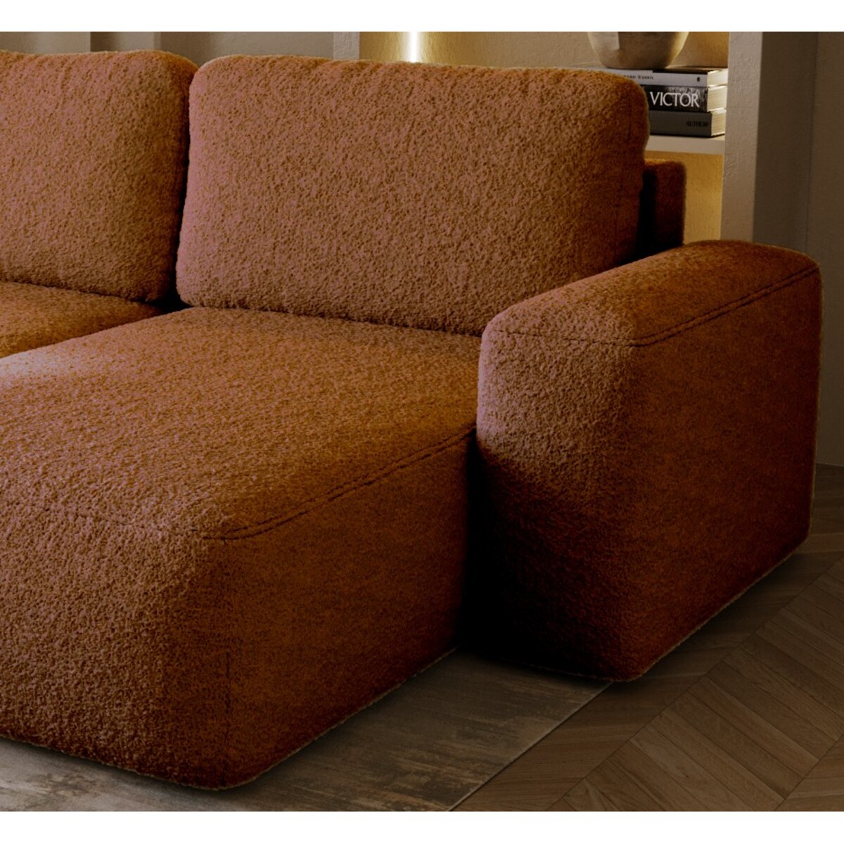 Narożnik Prawy ILO z funkcją spania i pojemnikiem na pościel, ceglasty