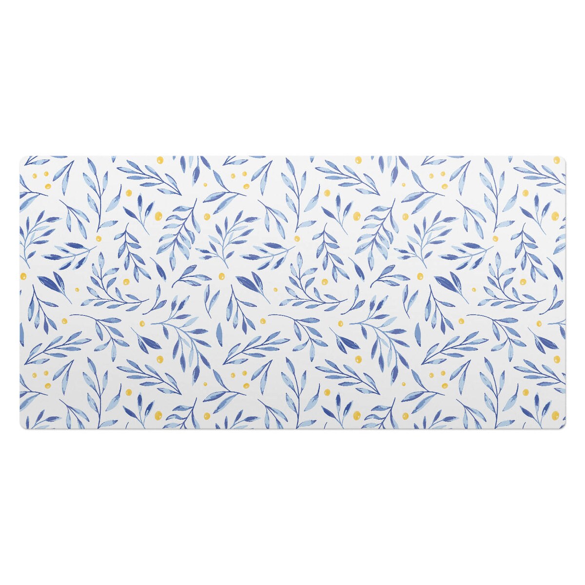 Niebieska mata na biurko Liście akwarelowe, 120x60 cm