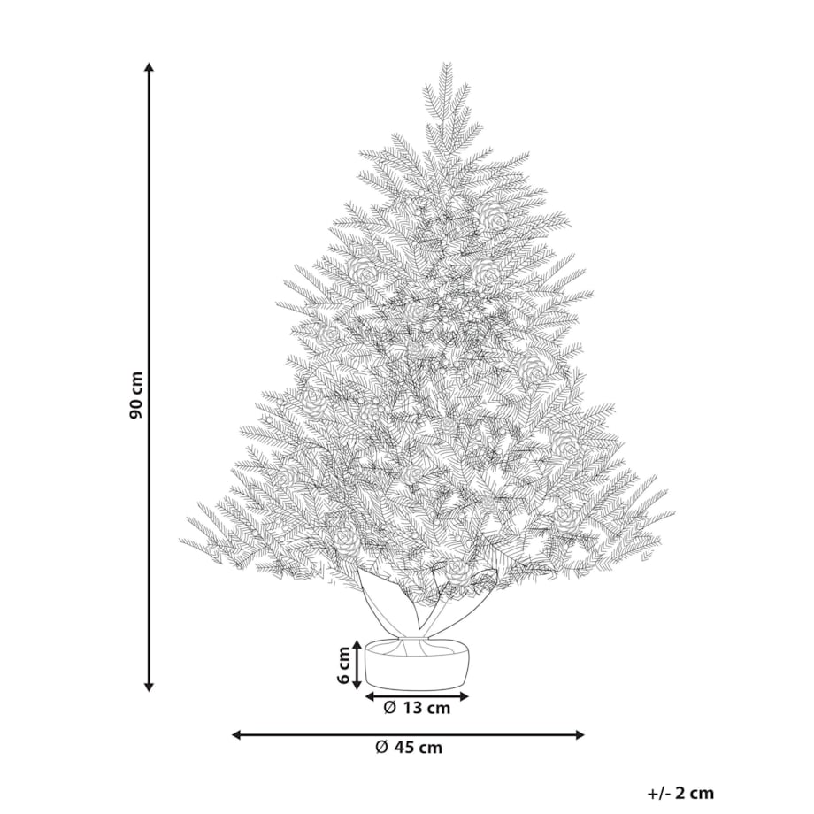 Ośnieżona sztuczna choinka ze światełkami w jutowym worku 90 cm zielona MALIGNE