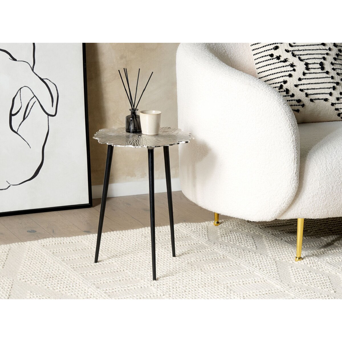 Stolik pomocniczy metalowy srebrny z czarnym PUHOI