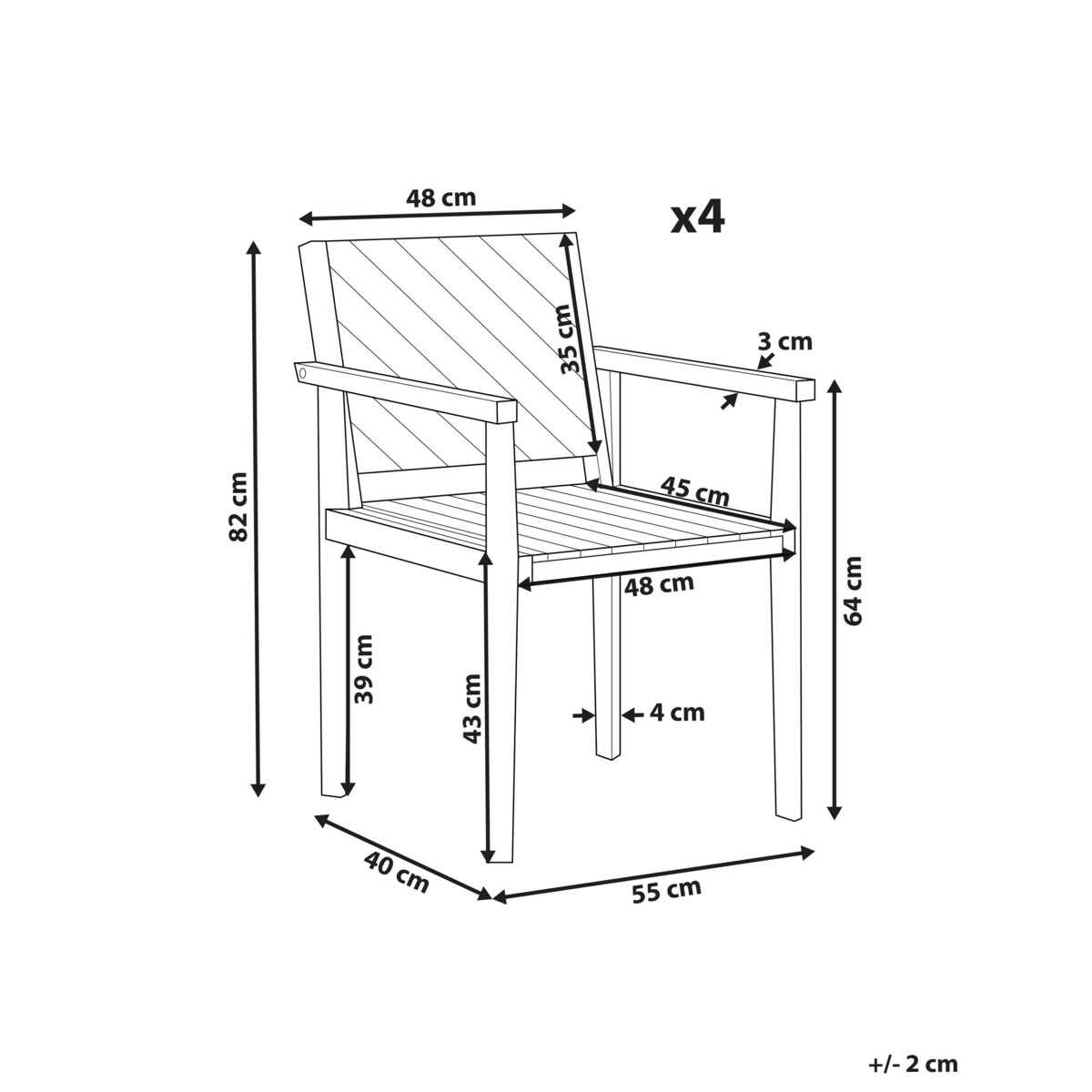 Zestaw 4 krzeseł ogrodowych drewno akacjowe BARATTI