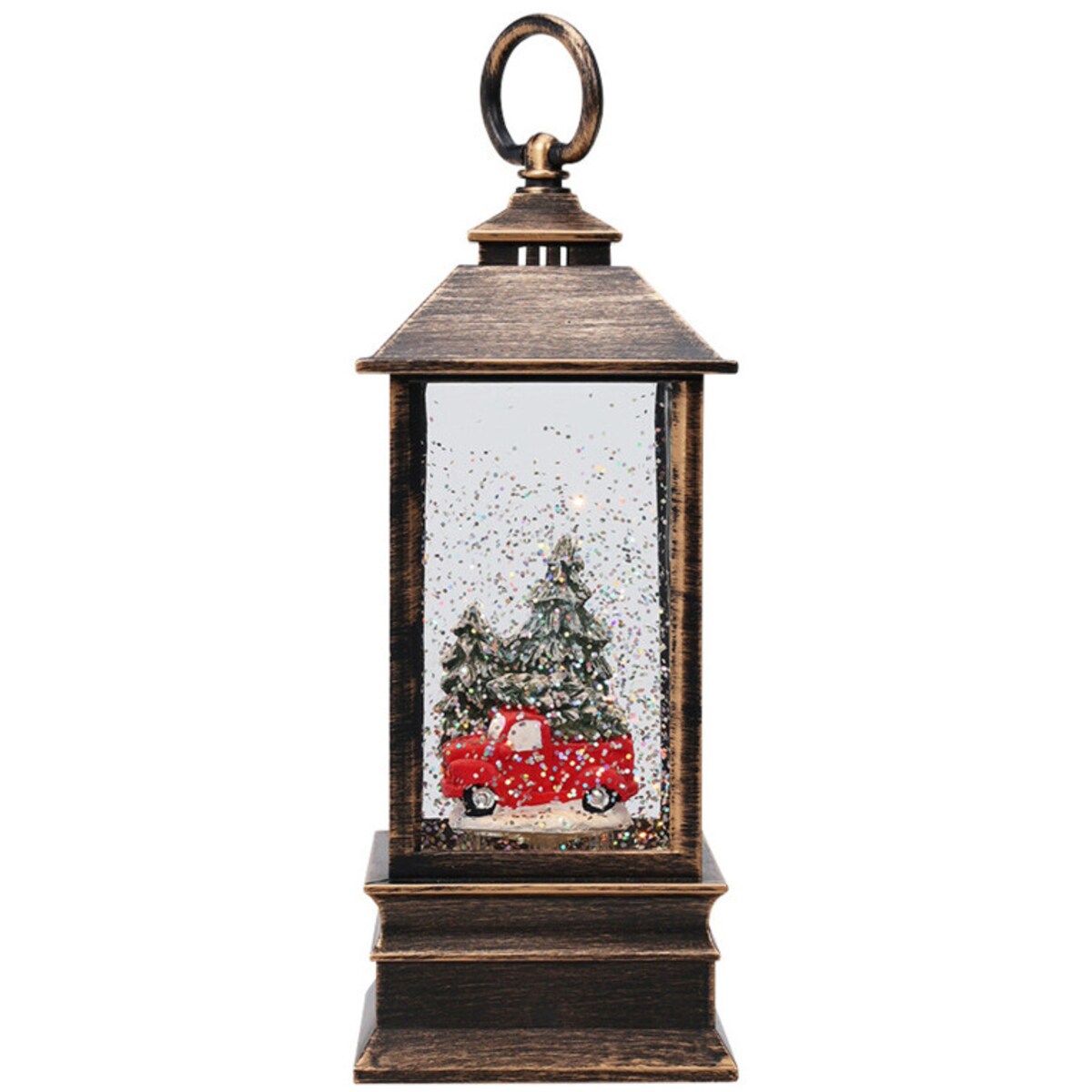 Dekoracyjny lampion świąteczny LED z wodą i brokatem, 23 cm