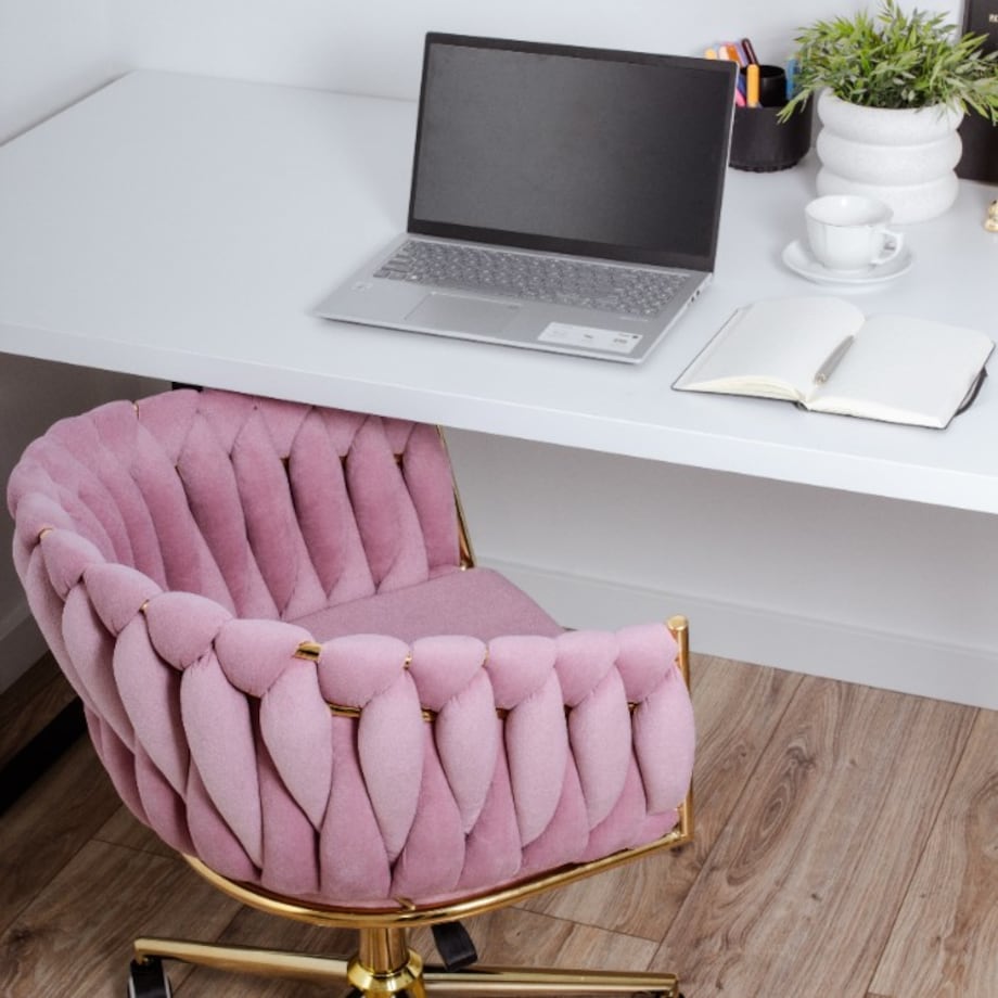 Fotel biurowy krzesło obrotowe regulowane welurowe różowe