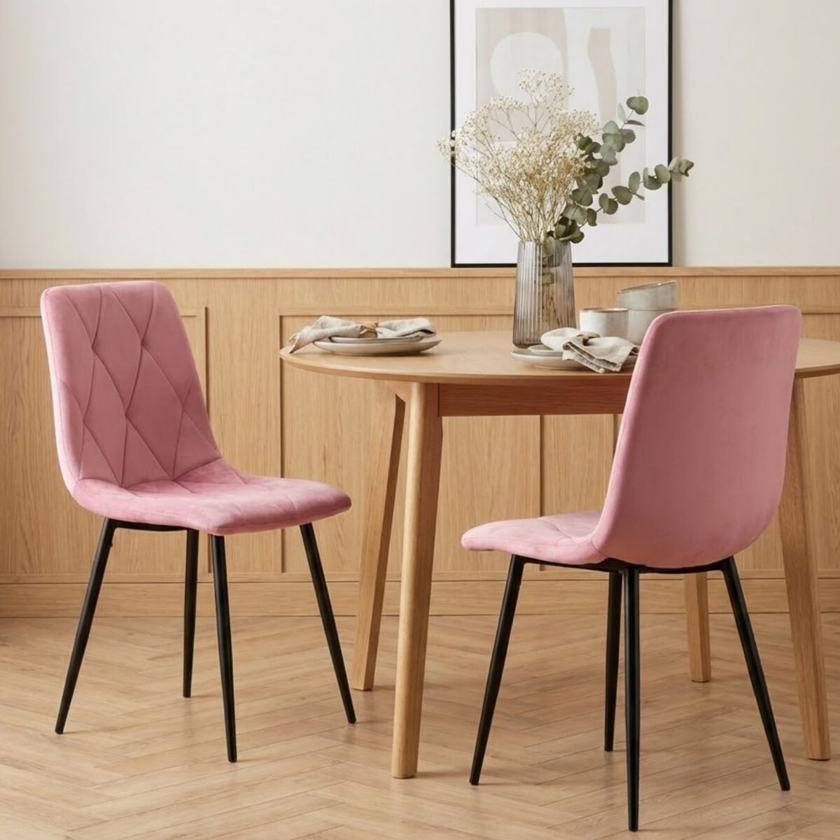 Krzesło tapicerowane welurowe pikowane różowe do salonu jadalni