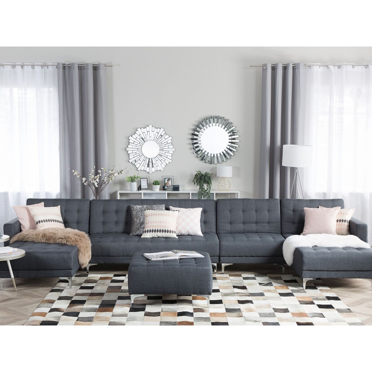 Narożnik rozkładany 6-osobowy z otomaną ciemnoszary ABERDEEN