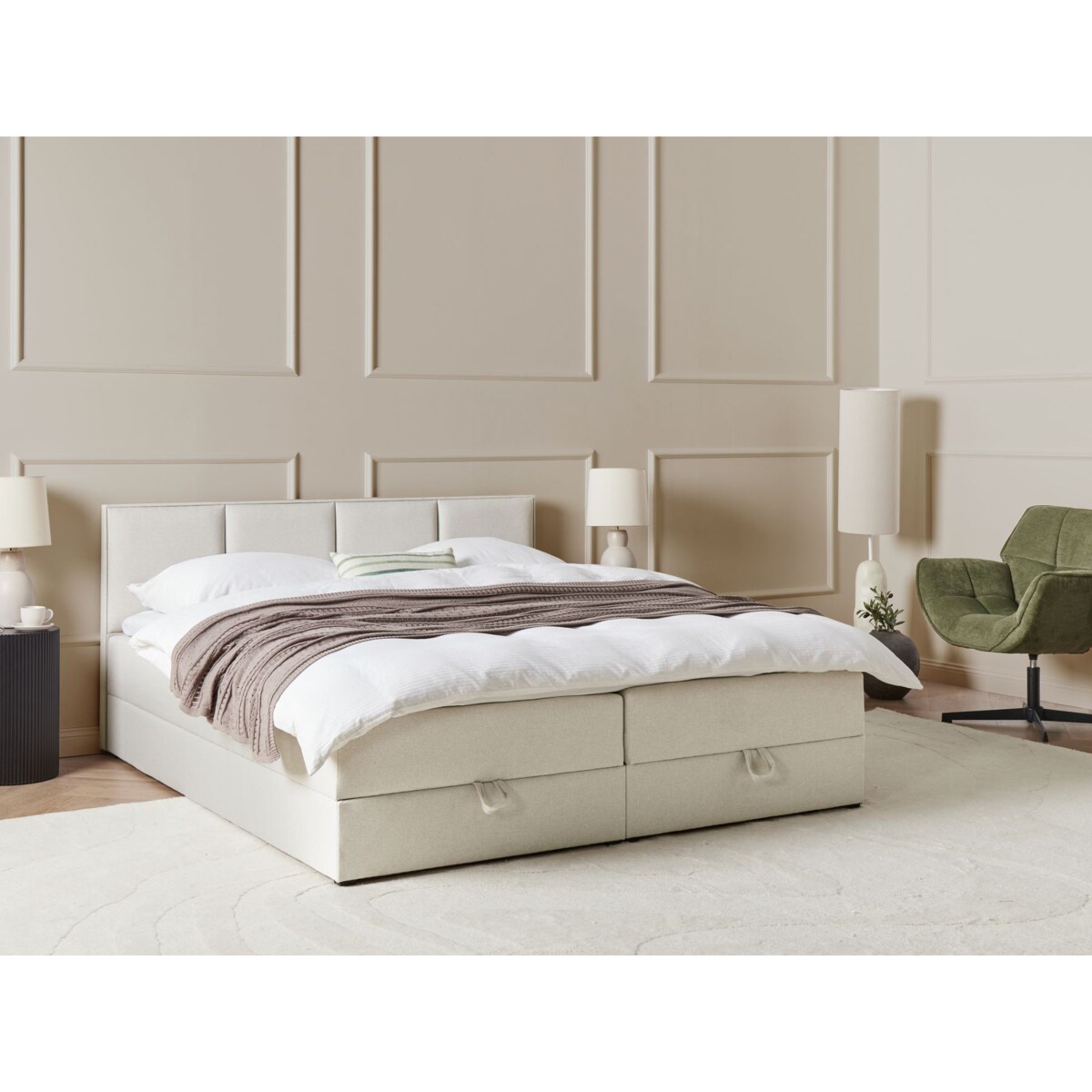 Łóżko kontynentalne z pojemnikiem BARONET 180 x 200 cm Złamana biel