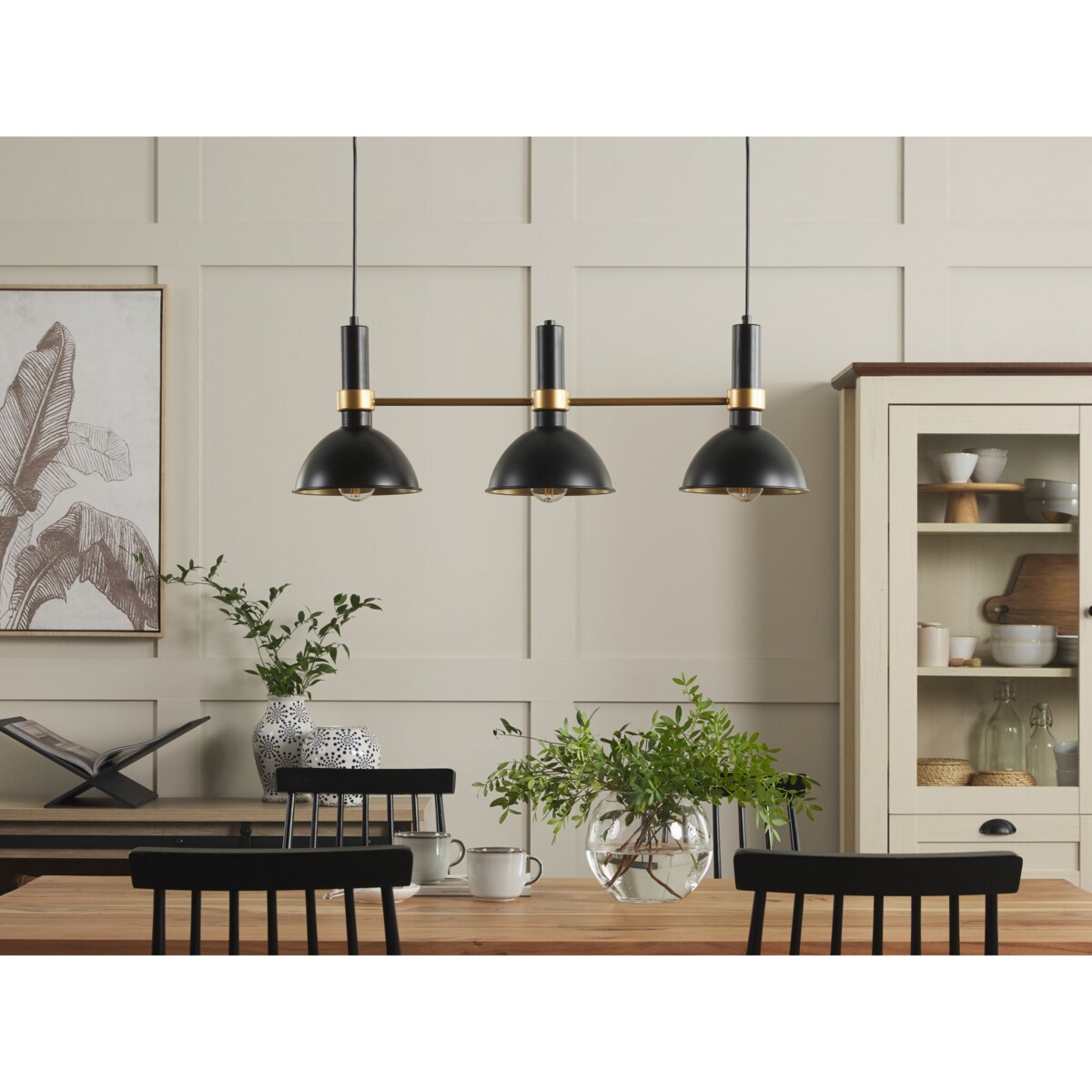 Lampa wisząca 3-punktowa metalowa czarno-złota BELES