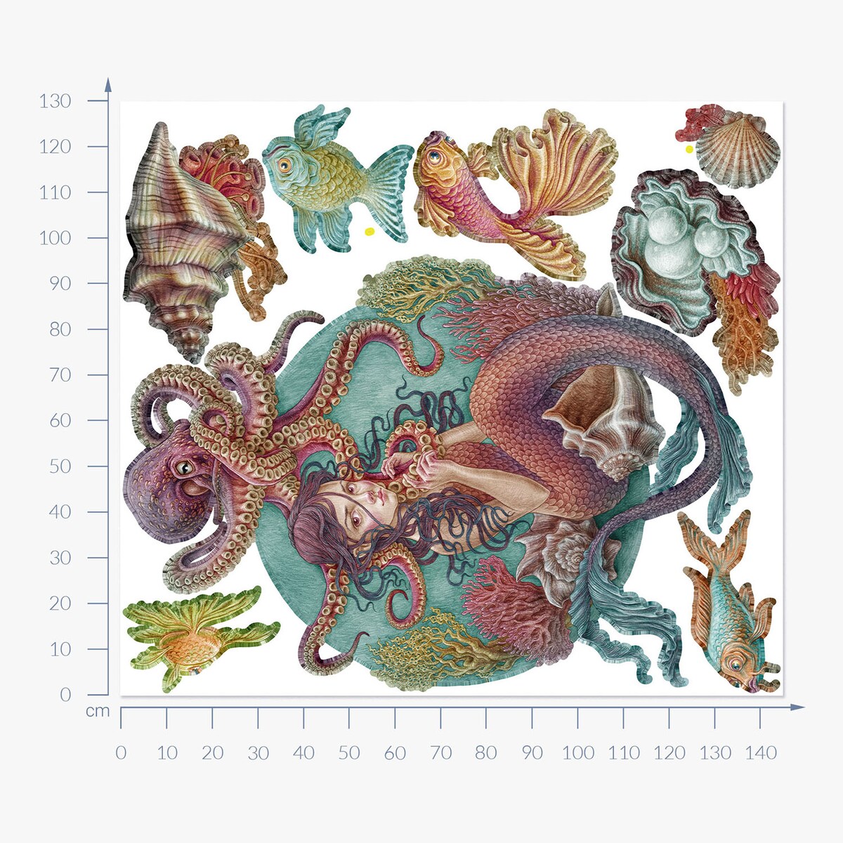 Zestaw naklejek na ścianę, Podwodne syreny, 130cm