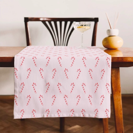 Bieżnik świąteczny - Laski cukrowe - róż - 35x130 cm