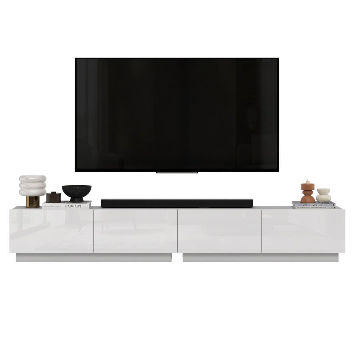 Szafka RTV Glamour Stojąca / Wisząca Komoda RTV Fronty Biały połysk 240 cm