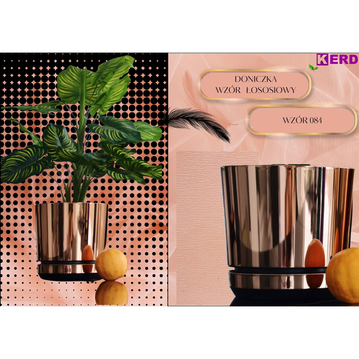 18 cm wzór ŁOSOSIOWY Doniczka z podstawką nowoczesna elegancka różowe złoto glamour wysoki połysk industrialny loft retro