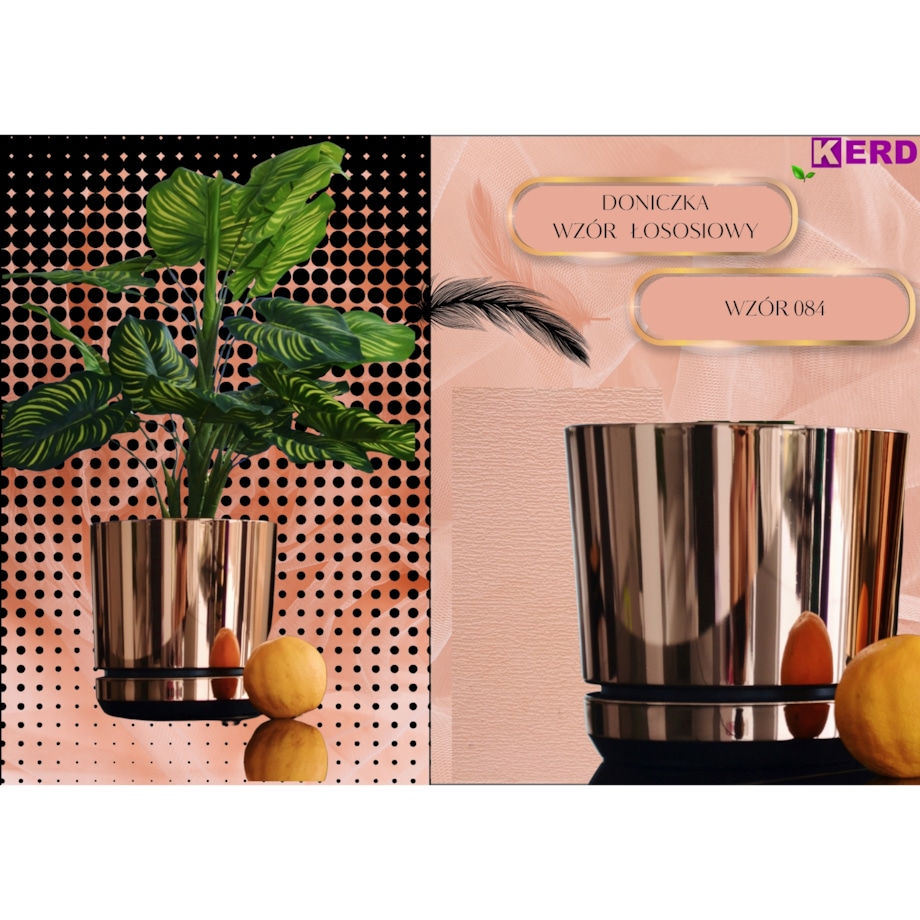 18 cm wzór ŁOSOSIOWY Doniczka z podstawką nowoczesna elegancka różowe złoto glamour wysoki połysk industrialny loft retro