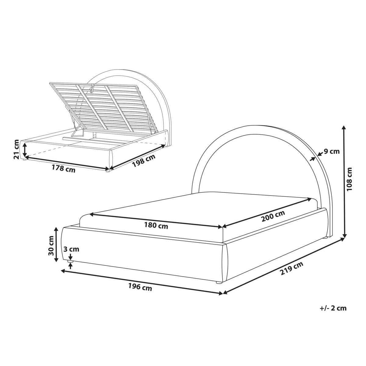 Łóżko z pojemnikiem MOUZON 180 x 200 cm Beżowoszary