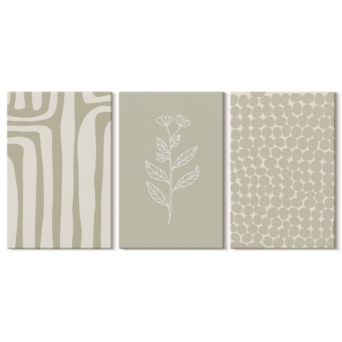 Zestaw 3 małych obrazów na płótnie - Wzory roślinne geometryczne - zielony