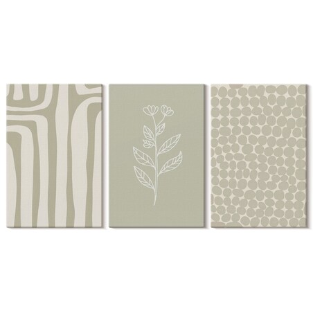 Zestaw 3 małych obrazów na płótnie - Wzory roślinne geometryczne - zielony