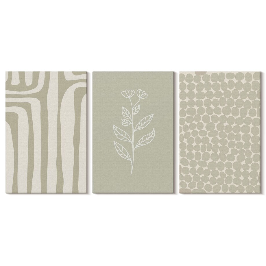Zestaw 3 małych obrazów na płótnie - Wzory roślinne geometryczne - zielony