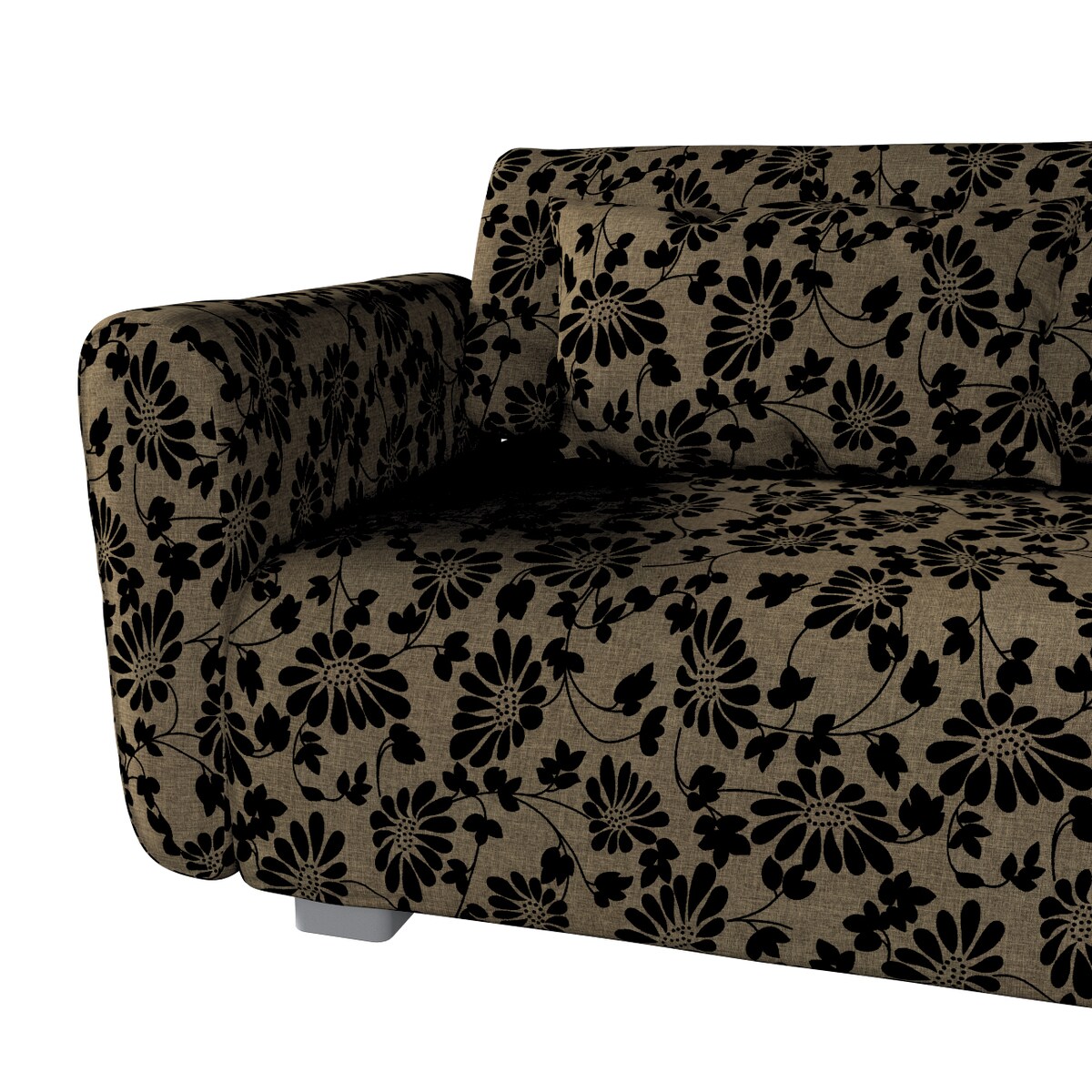 Pokrowiec na sofę 2-osobową Mysinge, czarne kwiaty na beżowym tle, sofa Mysinge 2-os., Living II