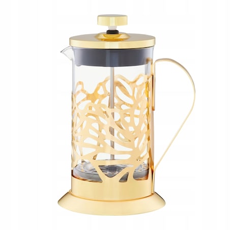 DZBANEK SZKLANY ZŁOTY Z ZAPARZACZEM na zioła herbatę TŁOK ręczny 600 ml