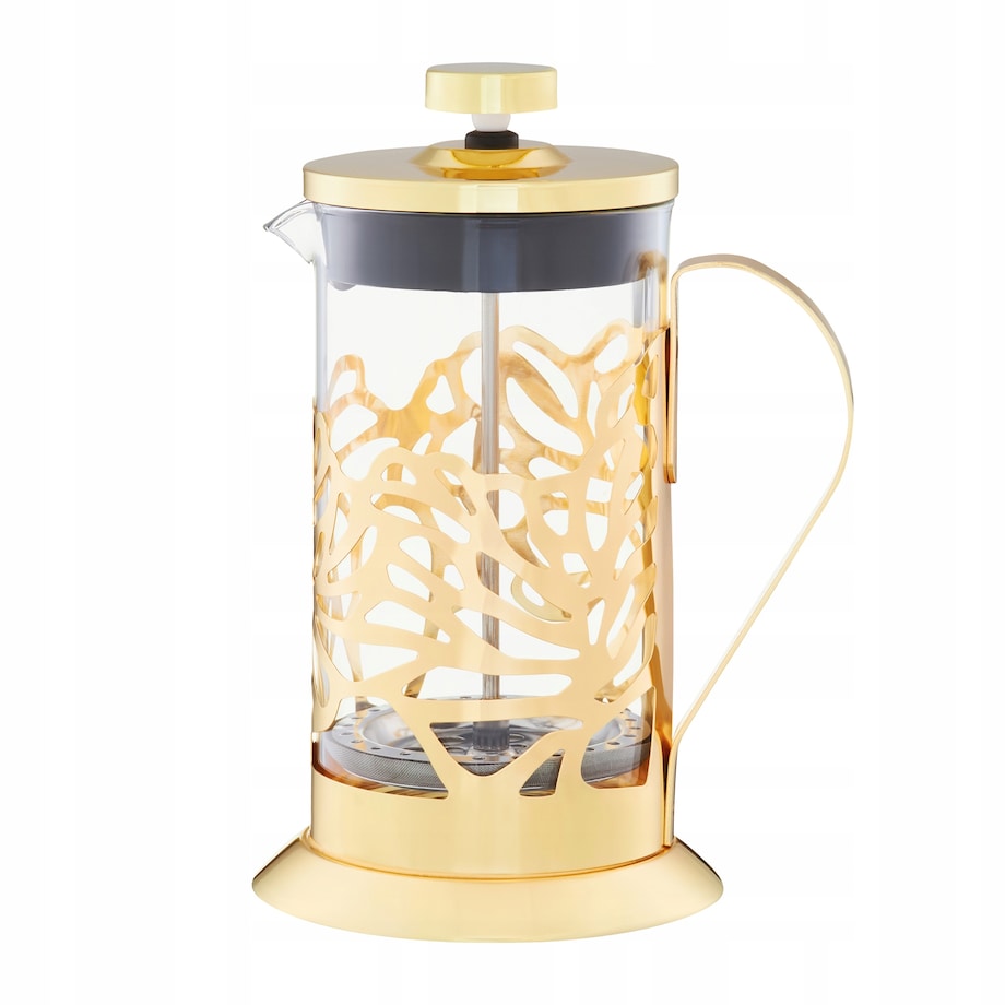 DZBANEK SZKLANY ZŁOTY Z ZAPARZACZEM na zioła herbatę TŁOK ręczny 600 ml