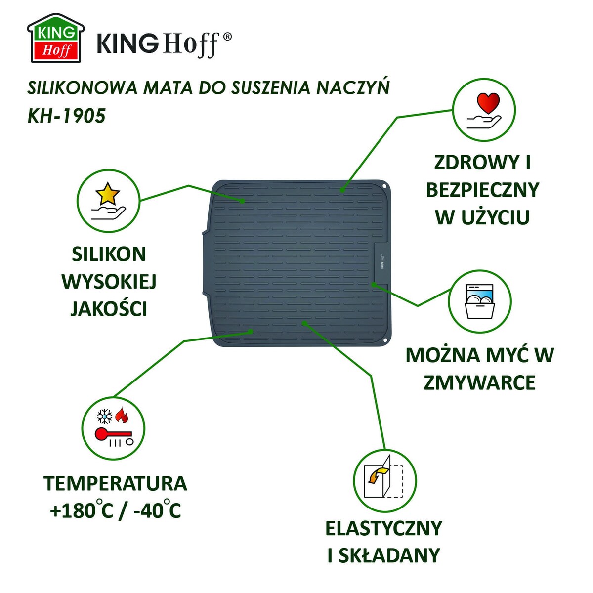 Mata do suszenia naczyń silikonowa 46x40cm szara KINGHOFF