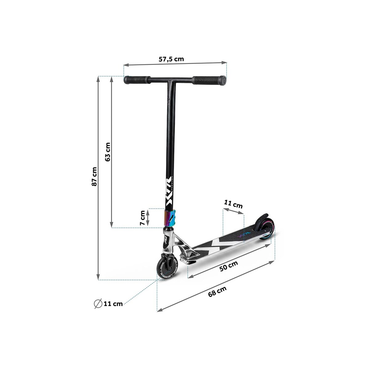 Hulajnoga wyczynowa Soke XTR srebrno-czarna ABEC-9 HIC park do trików 110 mm