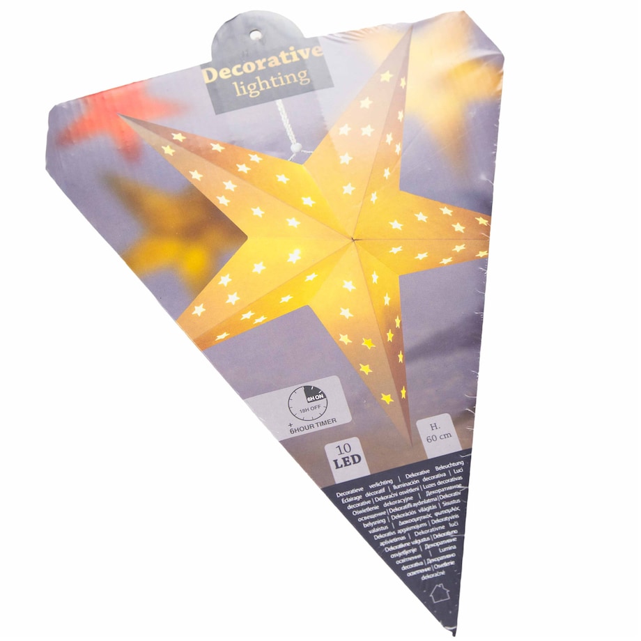Gwiazda LED z papieru, ozdoba świąteczna, 60 cm, na baterie, kolor biały